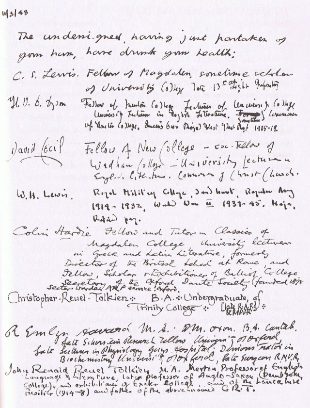 Inklings List 1948 Ham