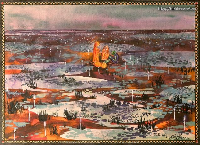 Frodo, Sam and Gollum in the Dead Marshes