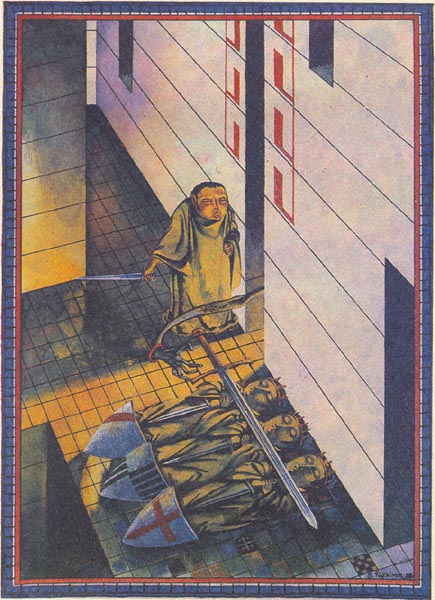 Frodo rescuing his friends in the barrow