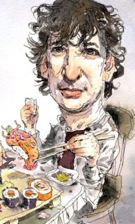 Terry Pratchett and Neil Gaiman illustration by John Cuneo